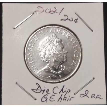 Australia 2021 20c Platypus - Die Chip Queen's Hair - Circulated [2aa]