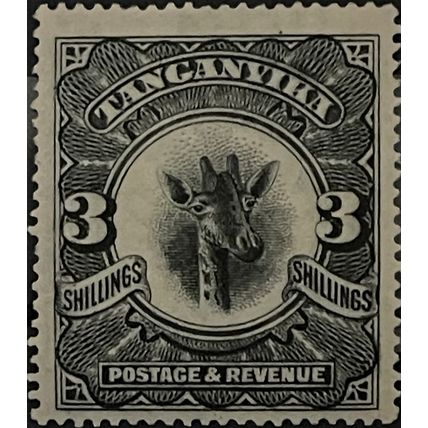 Tanganyika KGV 1922 3/- 3s Black & Black Head Mounted Mint MM SG85 giraffe stamp