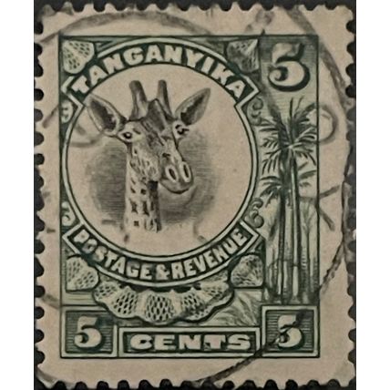 Tanganyika KGV 1925 5c Green & Black Used SG 89 giraffe stamp king George