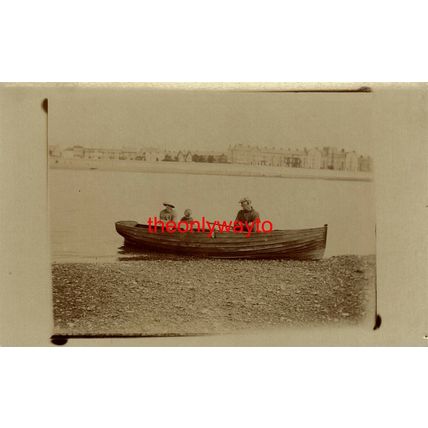 Family Fishing ? In Rowboat, Early Postcard