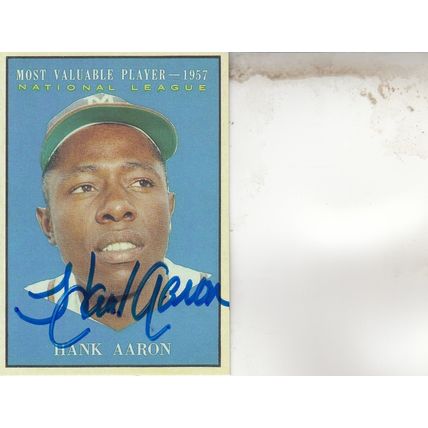 HANK AARON 1958 AUTOGRAPHED MOST VALUABLE PLAYERS HOF WORLD CHAMPION OUTFIELDER