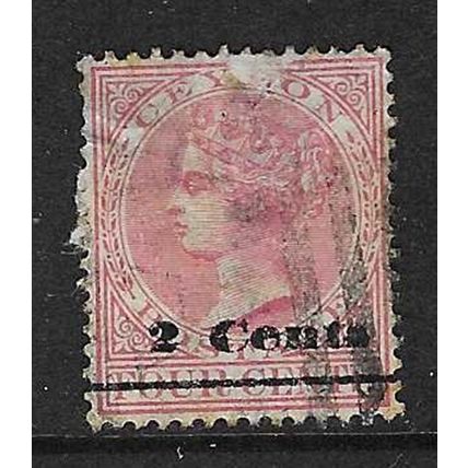 CEYLON 1888-90 2c ON 4c AND BAR SURCHARGE USED SG206 THIN SEE SCANs