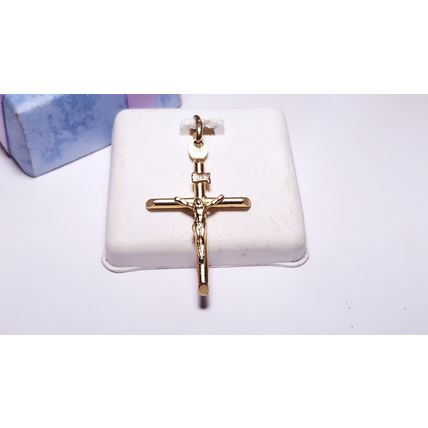 Estate 1 1/2" tall Italian 14Kt Y/Gold Polished detailed Crucifix Pendant #22456