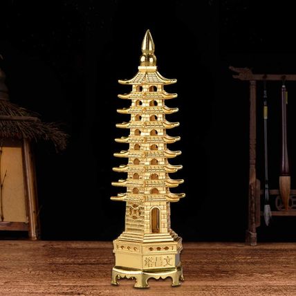 BRABUD 5.1'' Alloy Fengshui 9 Level Pagoda Wenchang Tower Statue Protection Busi