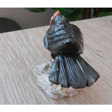 Vintage 3" Carved Ruby Crowned Tanager Semi Precious Stone Sculpture
