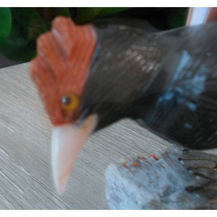 Vintage 3" Carved Ruby Crowned Tanager Semi Precious Stone Sculpture