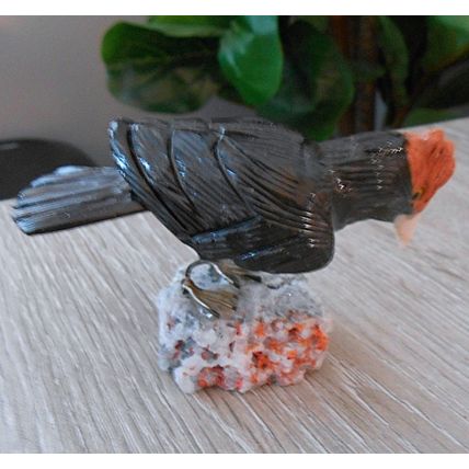 Vintage 3" Carved Ruby Crowned Tanager Semi Precious Stone Sculpture
