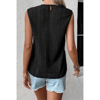 Black Guipure Lace Crochet Keyhole Back Tank Top