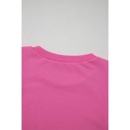 Bright Pink Textured Patchwork Round Neck Sweatshirt