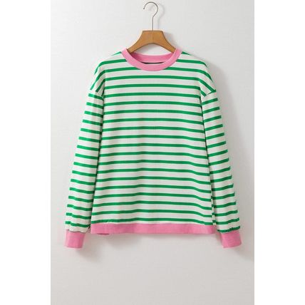 Bright Green Striped Contrast Edge Long Sleeve Top