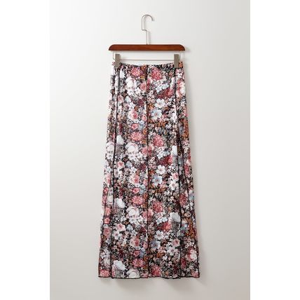 Brown Floral Print High Waist Maxi Skirt