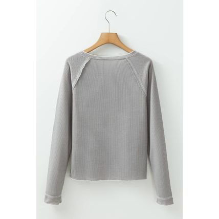 Gray Textured Round Neck Long Sleeve Top