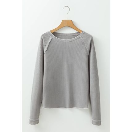 Gray Textured Round Neck Long Sleeve Top