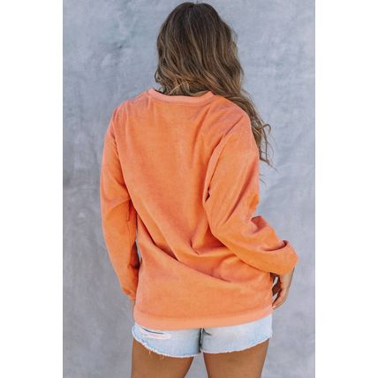 Orange Sequin Pumpkin Patched Twisted Rib Baggy Sweatshirt