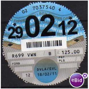 29/02/12 D.V.L.A CAR TAX DISC (12 MONTHS) (£125.00) (EBID1405)