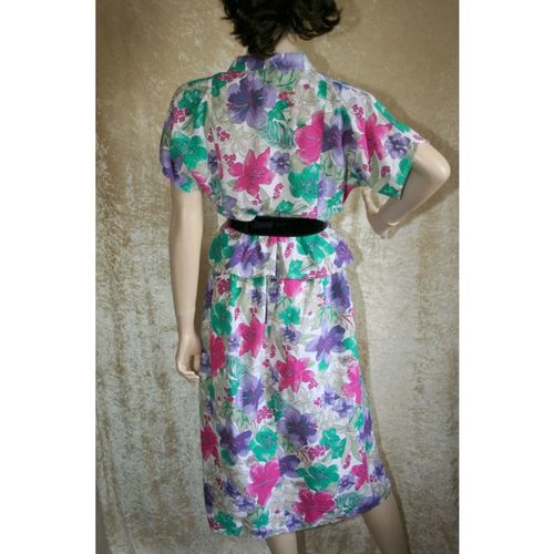 Vintage 1980 Bold Floral Peplum Jacket Skirt Suit Size 10