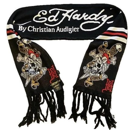 ED HARDY by Christian Audigier-2000s Death Or Glory Vtg Black Scarf~NEVER WORN~