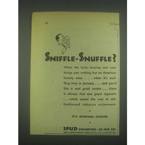 1930 Spud Cigarettes Ad - Sniffle-Snuffle?