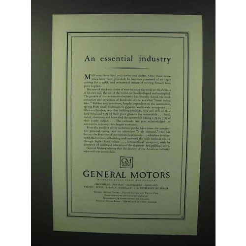 1930 General Motors Ad - An Essential Industry