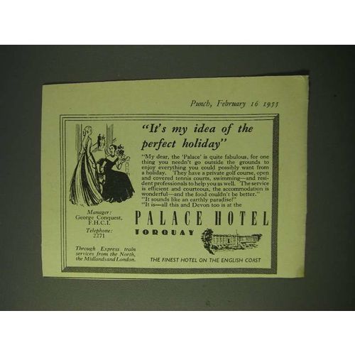 1955 Palace Hotel Torquay Ad - It's my idea of the perfect holiday