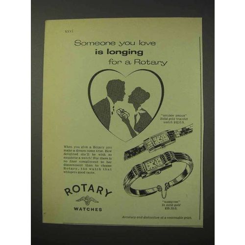 1958 Rotary Watch Ad - Golden Dream; Marquise