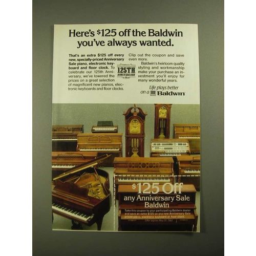 1987 Baldwin Pianos, Electronic Keyboards and Floor Clocks Ad