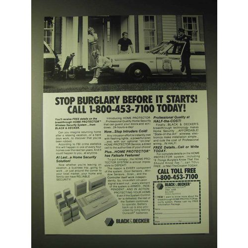1989 Black & Decker Home Protector Wireless Security System Ad - Stop burglary