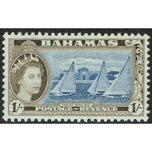 Bahamas 1954 Definitive Issue 1/- Ultramarine and Olive Brown SG211 MM