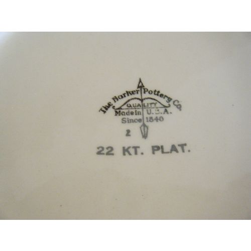 Harker Pottery Co. 22 Kt. Plat Trim Blue Gray w/Red & Gold Floral Salad Plate