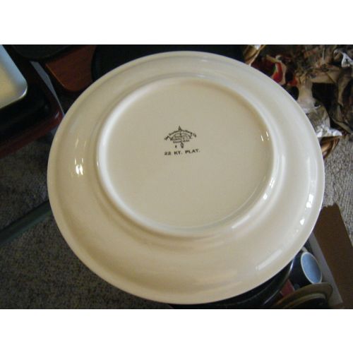 Harker Pottery Co. 22 Kt. Plat Trim Blue Gray w/Red & Gold Floral Salad Plate