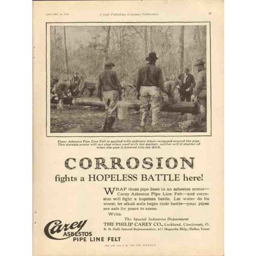 PHILIP CAREY COMPANY 1928 Corrosion battle asbestos oil vintage ad