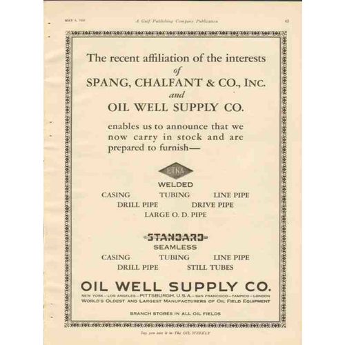 OIL WELL SUPPLY COMPANY 1928 affiliation Spang Chalfant vintage ad