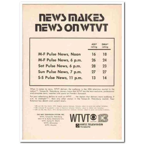 WTVT 1973 Tampa St Petersburg Pulse News television media vintage ad