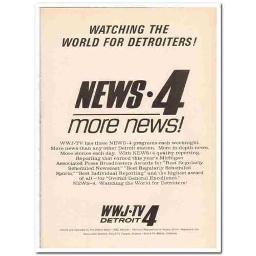 WWJ-TV 1973 Detroit MI News-4 Watching the World television vintage ad