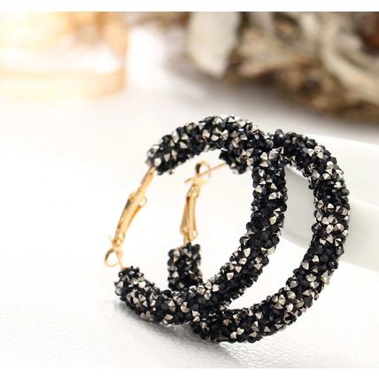 Punk Rock Big Crystal Earrings - Black & Silver