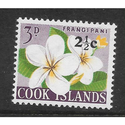 COOK ISLANDS 1967 2 1/2c on 3d FRANGI PANI YELLOW GREEN VIOLET SG208 M MINT