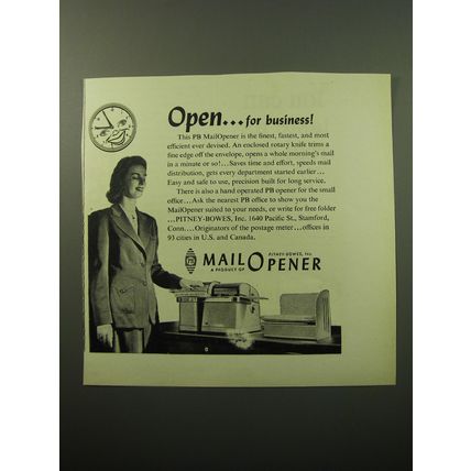 1950 Pitney-Bowes MailOpener Ad - Open.. for business
