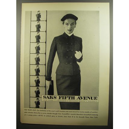 1952 Saks Fifth Avenue Suit by Towncliffe Ad - The Year's Suit