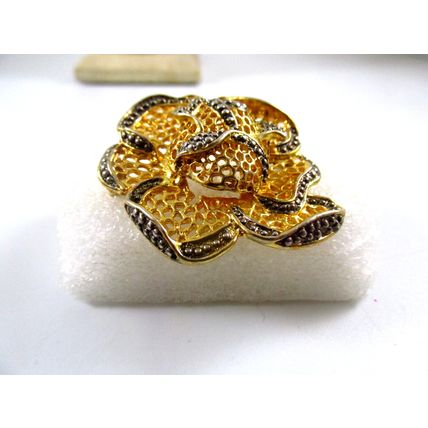 Rare Gold Plated & Silver Beaded Filigree Rose Brooch pin Vintage