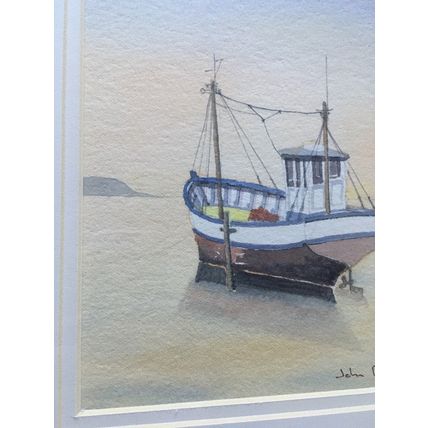 Original Watercolour Painting by John Peppit END OF THE DAY Fishing Boat Framed