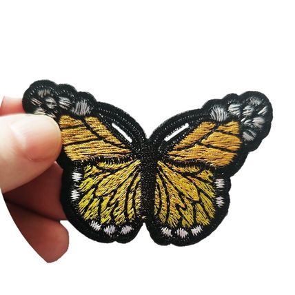 Yellow Butterfly Iron On Embroidered Sew 7.5 x 5cm Patch Badge Patches P341