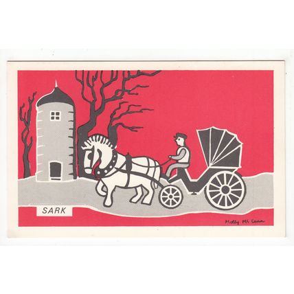 Horse & Cart Sark Channel Islands Art Postcard Artist Molly McCann Fairly Modern