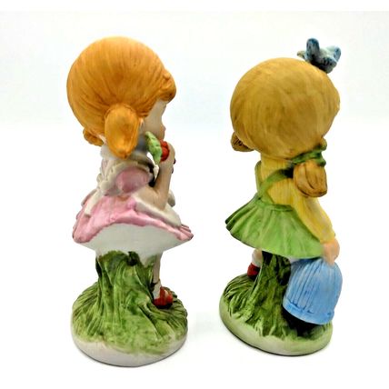 (2) Homco Little Girls Figurines w/Carrots, and Carry Sack - Cute and Adorable!