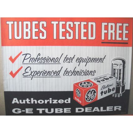 1960’s Original Window Poster General Electric Radio Television Valves Tubes NOS