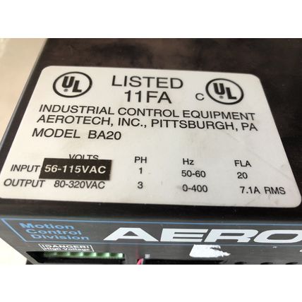 AEROTECH BA20-160 SERVO AMPLIFIER,3-PH,0-400Hz, 7.1A RMS INDUSTRIAL BA20,Em
