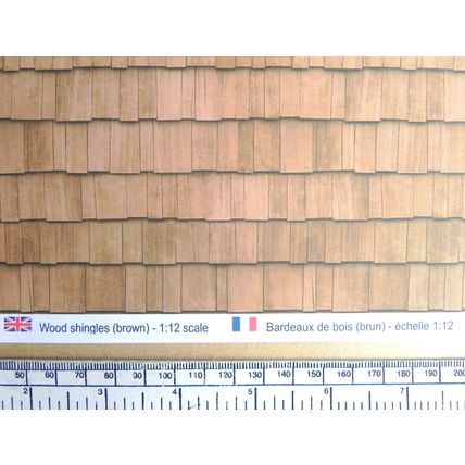 Papier peint pour toiture – bardeaux de bois (brun) – échelle 1/12 feuille A4