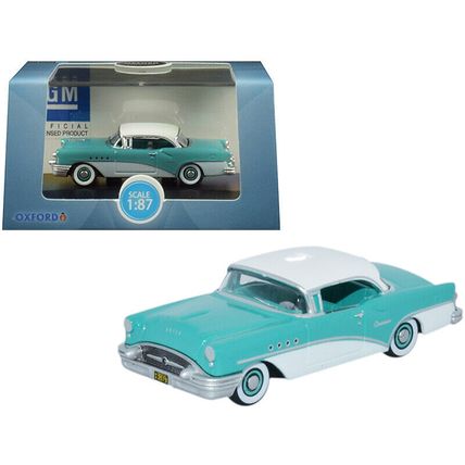 1955 Buick Century Turquoise and Polo White 1/87 (HO) Scale Diecast Model Car...