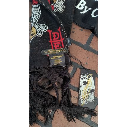 ED HARDY by Christian Audigier-2000s Death Or Glory Vtg Black Scarf~NEVER WORN~