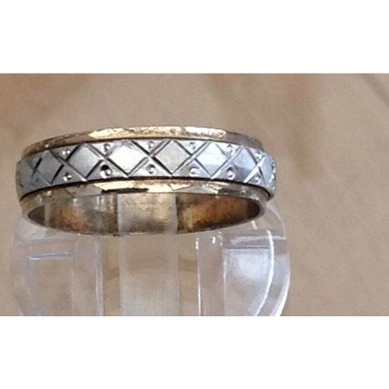 Antique Vintage Edwardian Silver and Gold Spinner Band Size UK T, US 9.75