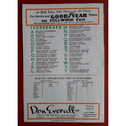 Wolverhampton Wanderers v Arsenal 1959 - 1960 football programme 29/8/59
